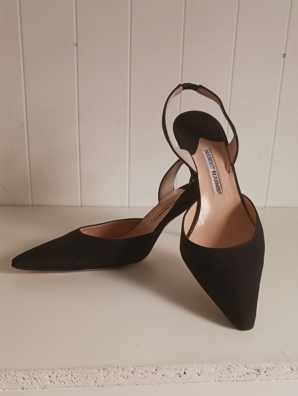 MANOLO BLAHNIK BLK FABRIC SLING BACK SHOES - Picture 7 of 9